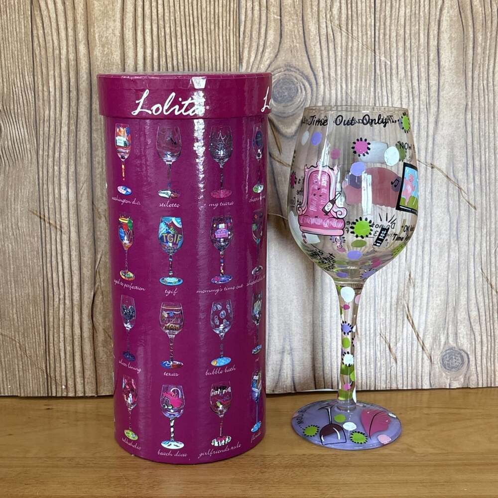 Lolita Love My Wine “Mommy’s Time Out” Wine Glass Bar Ware Hand Painted NEW